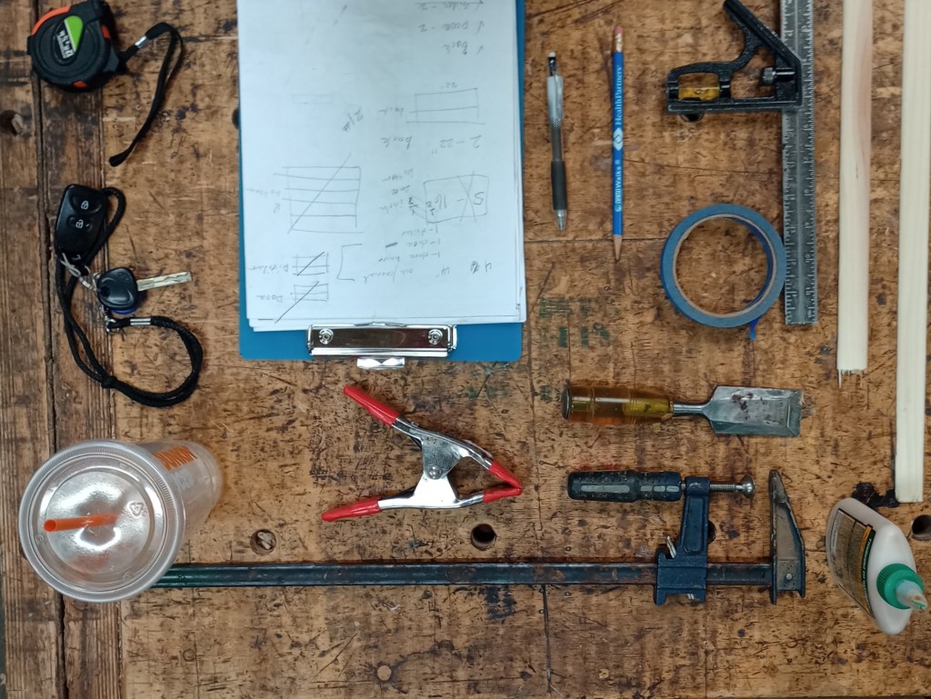 Knolling tools on workbench
