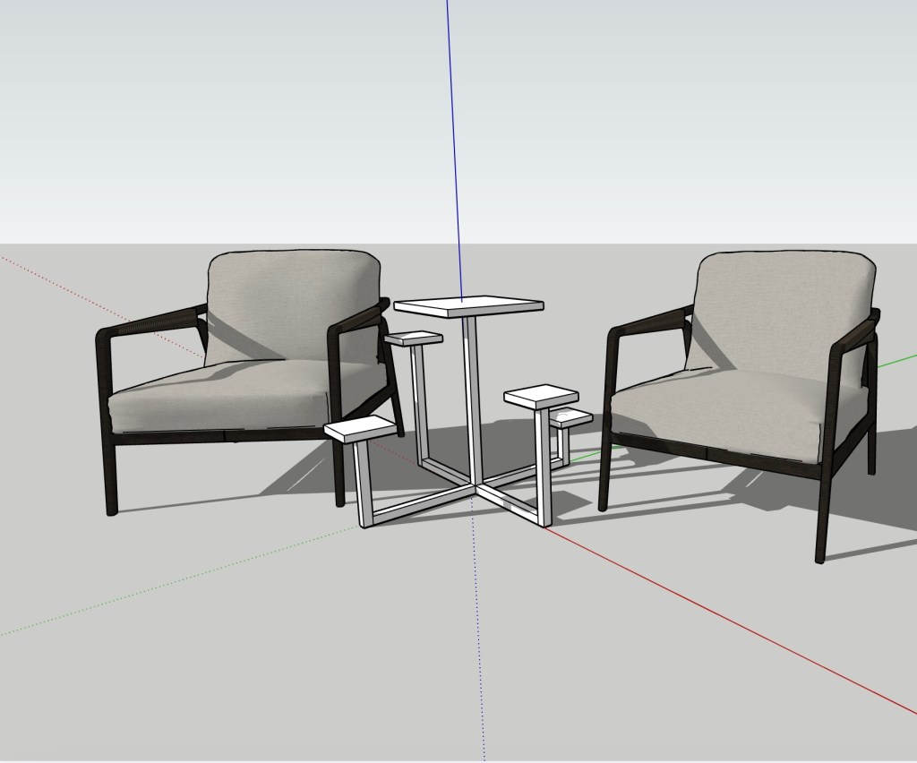 What-not with two lounge chairs