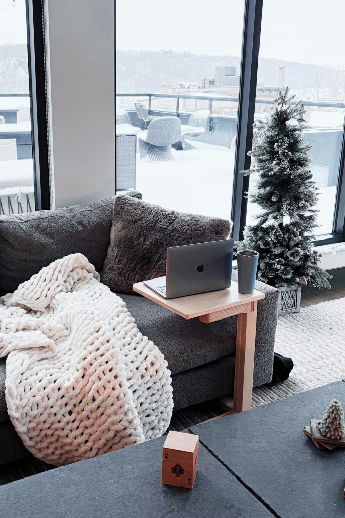 Cantilevered side table seen at The Miller: boutique apartments in downtown Stillwater