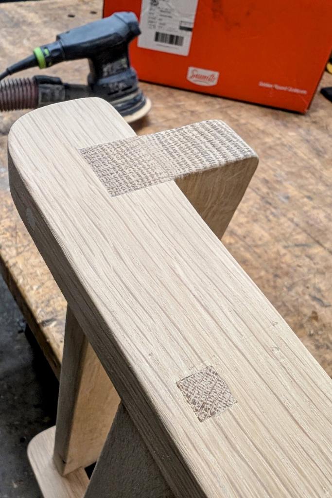 Close up of thru tenon and dado joints