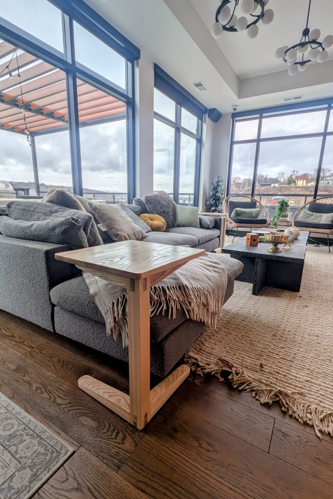 Cantilevered side table at Miller apartments in Stillwater