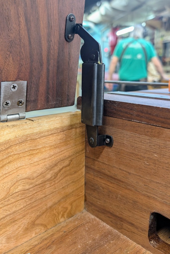 Desk interior closeup of hinge